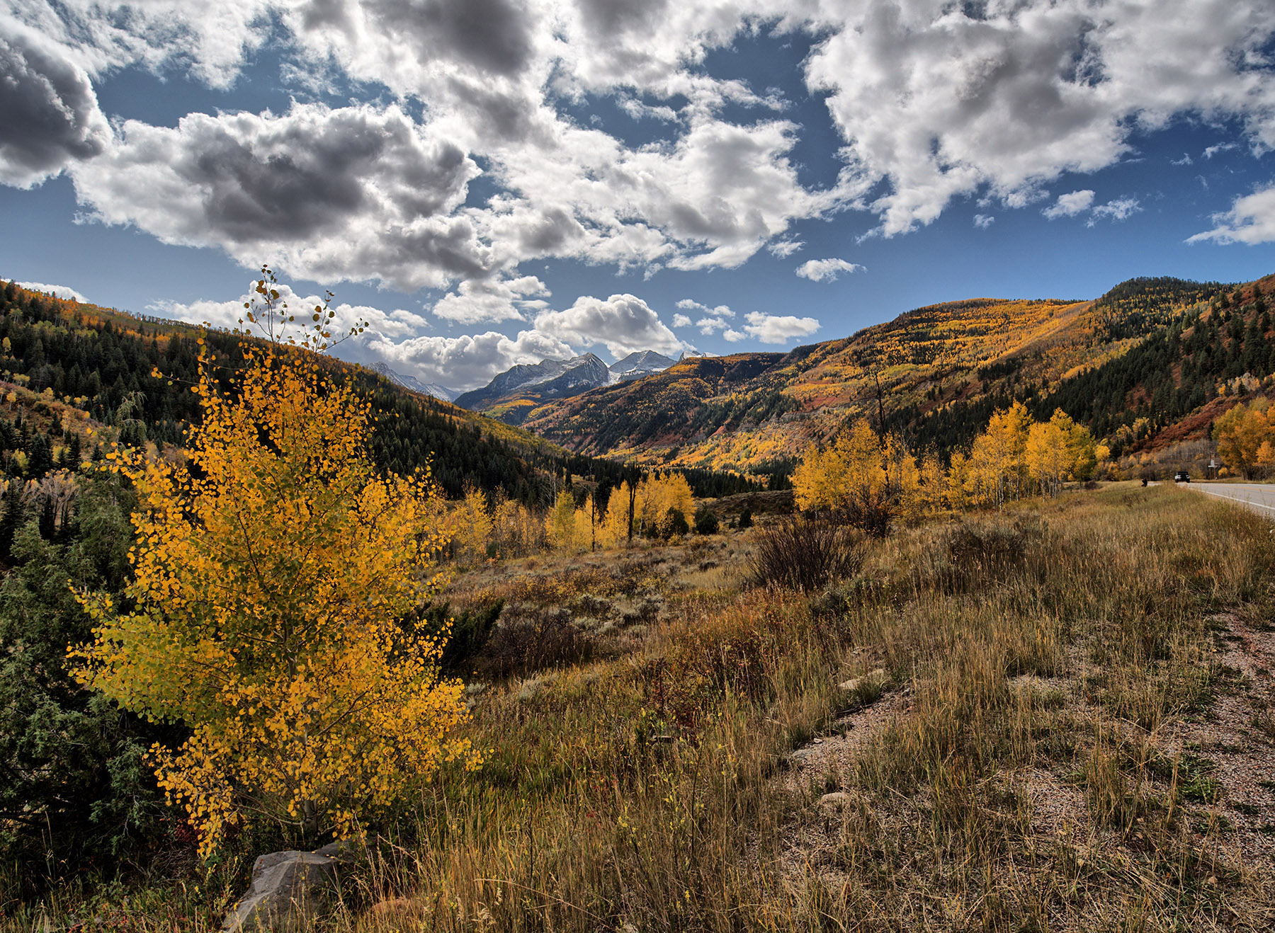 View of Fall colors on Highway 133 heading towards McClure Pass.