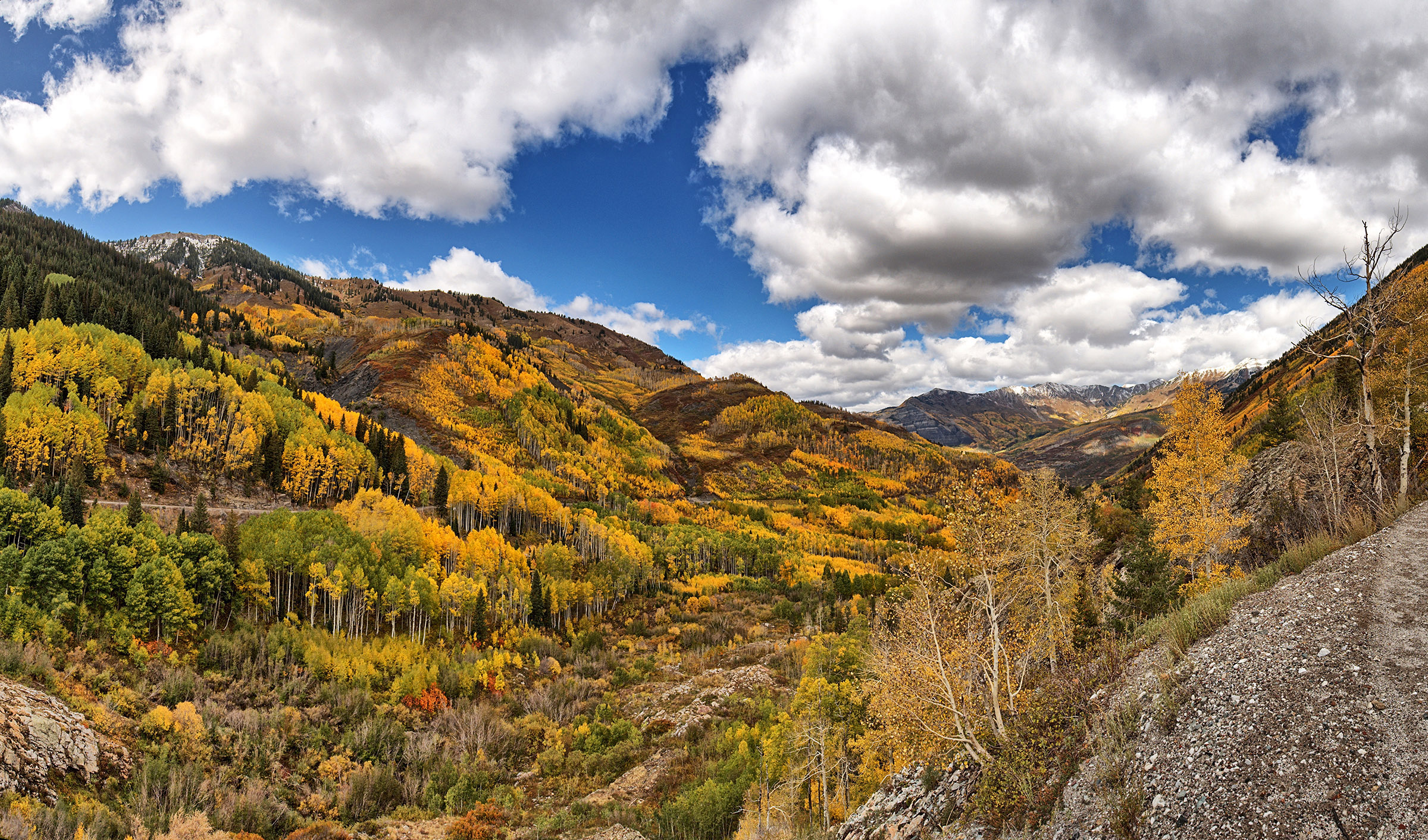 View of Valley and Aspens on County Road 3C near the Yule Marble Quarry.