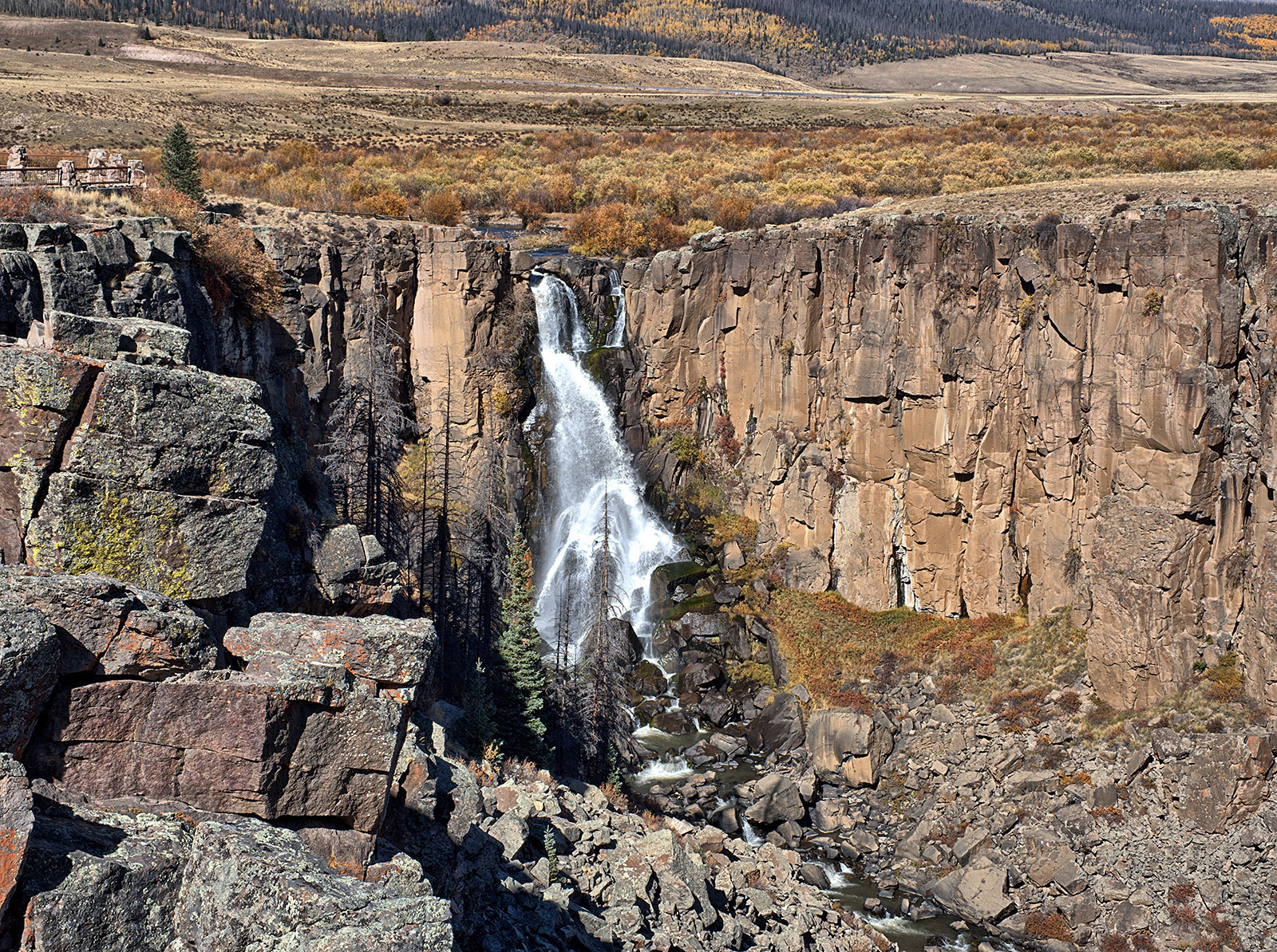 North Clear Creak Falls over Nelson Mountain Tuff which originated from a volcanic eruption 27 Ma.