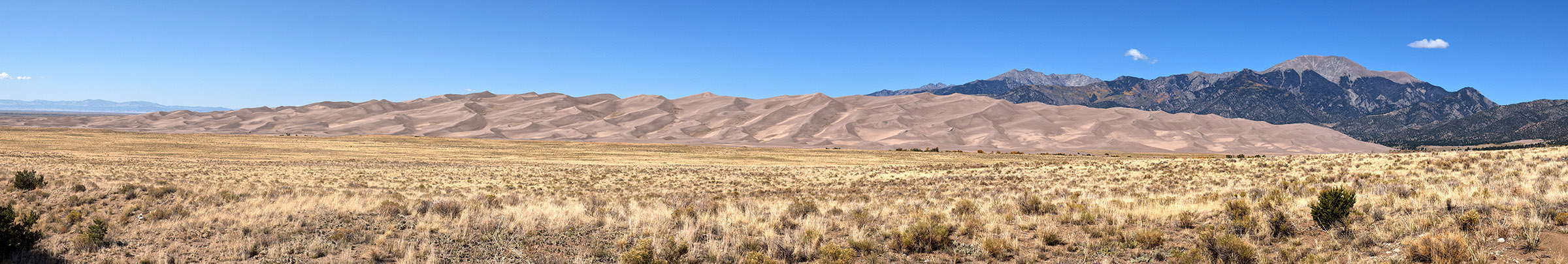 Montage of Great Sand Dunes National Park.  Winds blowing from the Southwest from the San Luis Valley deposited sand in an area protected by 3 low passes in the Sangre de Cristo mountain range.  Most of the sand probably was deposited in the Pleistocene (10,000 years ago).