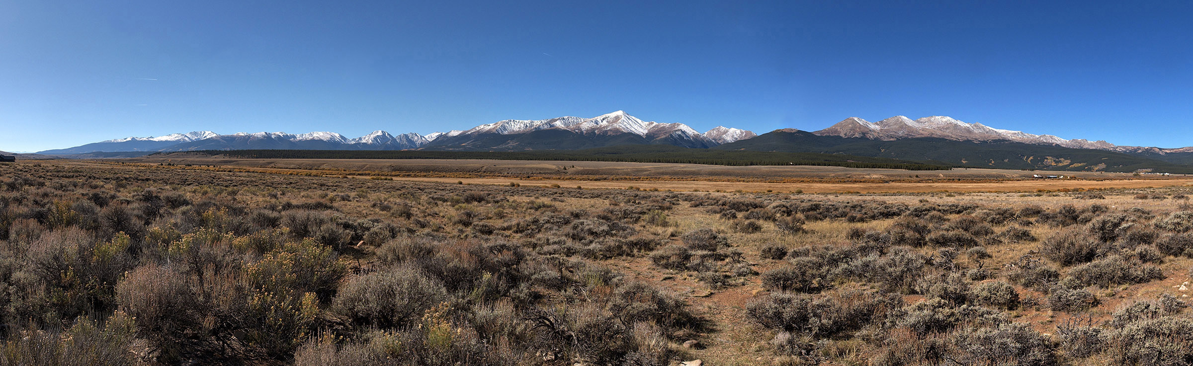 Sawatch Mountain Range viewed from the Arkansas River Valley along US Highway 24 south of Leadville.  The Arkansas Valley is at the northern end of the Rio Grande Rift which extends from Leadville through New Mexico.