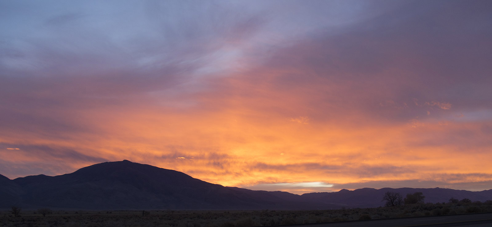 Dawn over the White Mountains along Highway 395 as I leave Bishop.