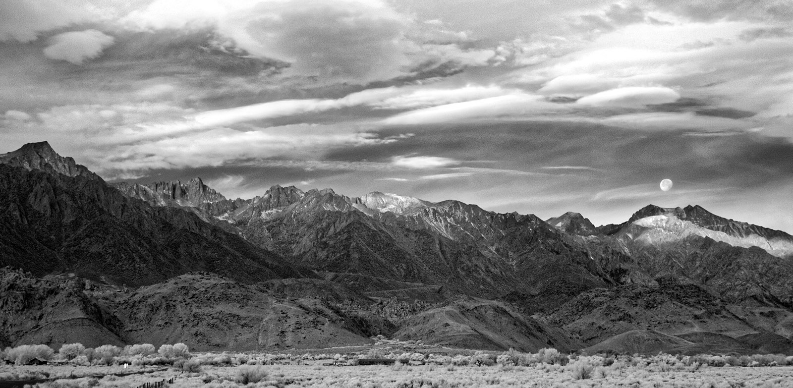 Moonset over Sierra Nevada at Lone Pine, Infrared.