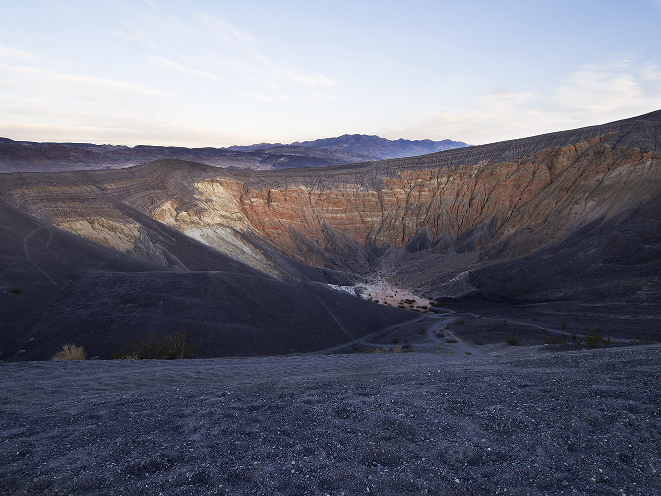 Ubehebe volcanic crater after sunset.