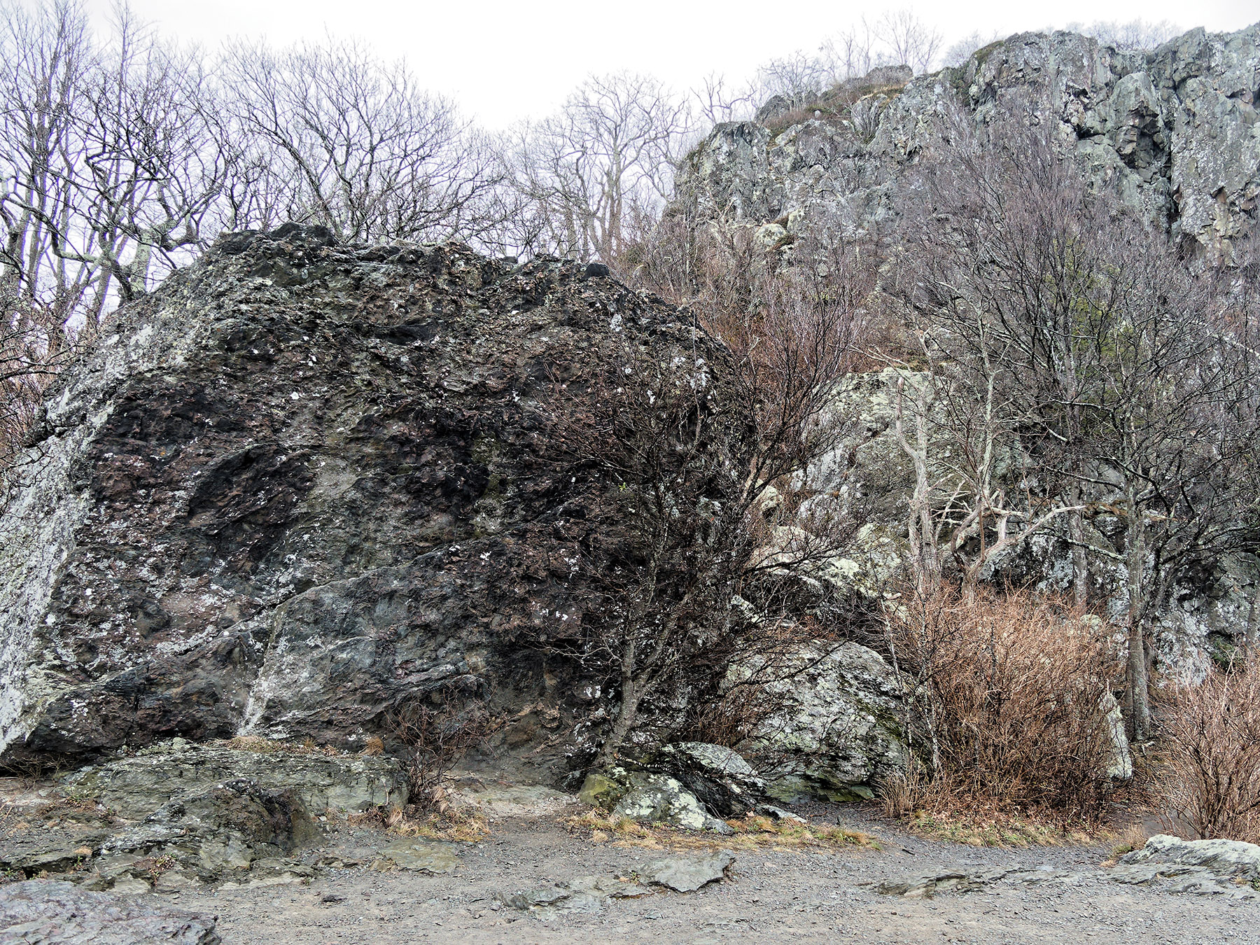 Formations of metabasaltic breccia on Little Stony Man Mountain at the top of the trail from Little Stony Man Park.