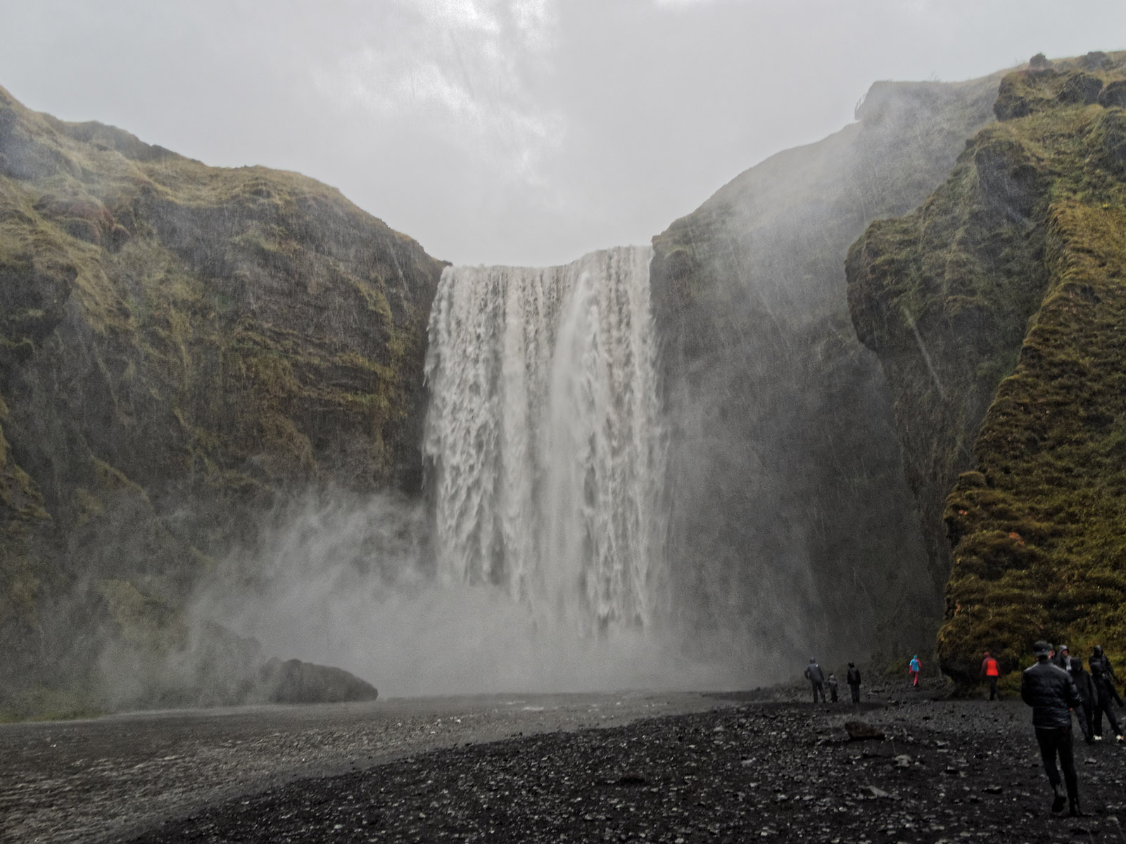 Skógarfoss in the rain.  Another beautiful waterfall off sea cliffs that were formed 13,000 years ago when sea levels at this site were higher.  The cliff face is primarily hyaloclastite