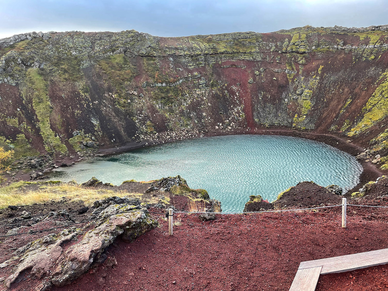 3,000-year-old Kerid volcanic explosion crater and lake on 2nd day of tour.  Photo by Joan Castleman