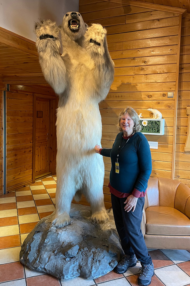On the way to breakfast at Hotel Ranga, our favorite hotel on the trip.   A polar bear taxidermy specimen in the hotel lobby reminds visitors that although not indigenous, 600 polar bears have shown up in Iceland as vagrants carried by sea ice.