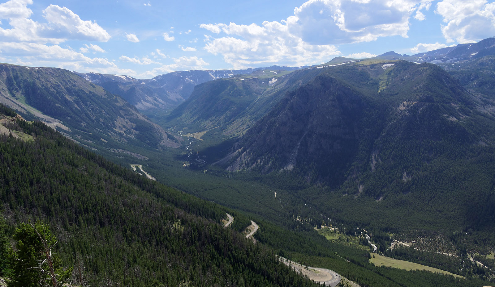Rock Creek Valley.  The drive West from Red Lodge to Cooke City on Hwy 212 (Beartooth Highway) gives numerous views of this glacier-carved valley in metamorphic rock.