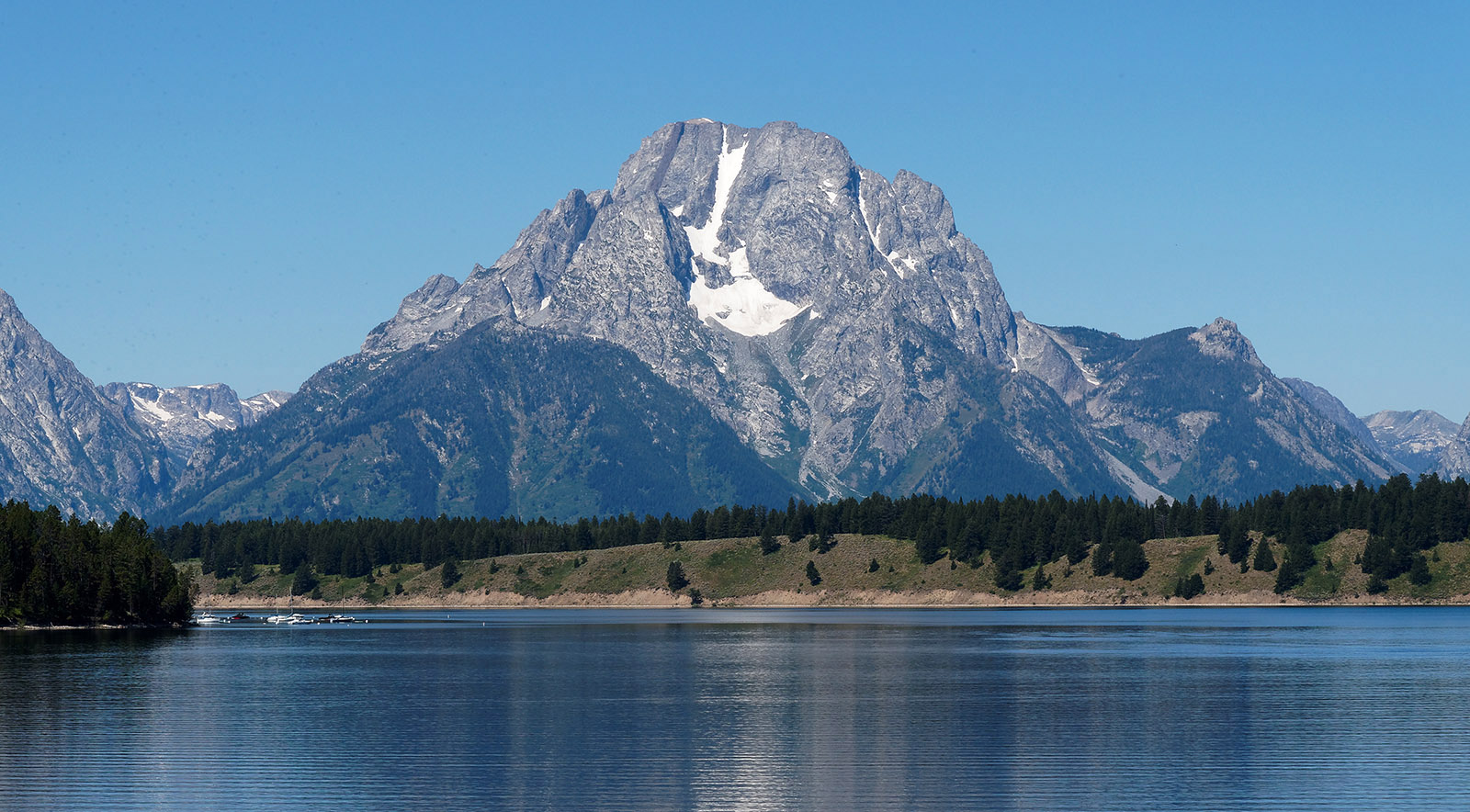 Mt. Moran with Jackson Lake in the foreground.