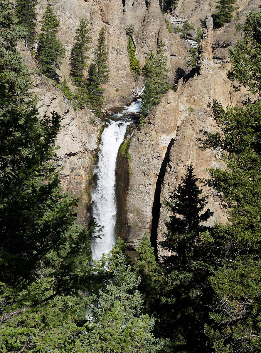 Tower Falls is at an area of erosion-resistant volcanic conglomerate.