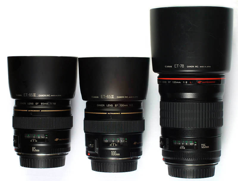 Canon EF 85mm f/1.8, EF 100mm f/2 and EF135mm f/2 lenses Data shown were fr...