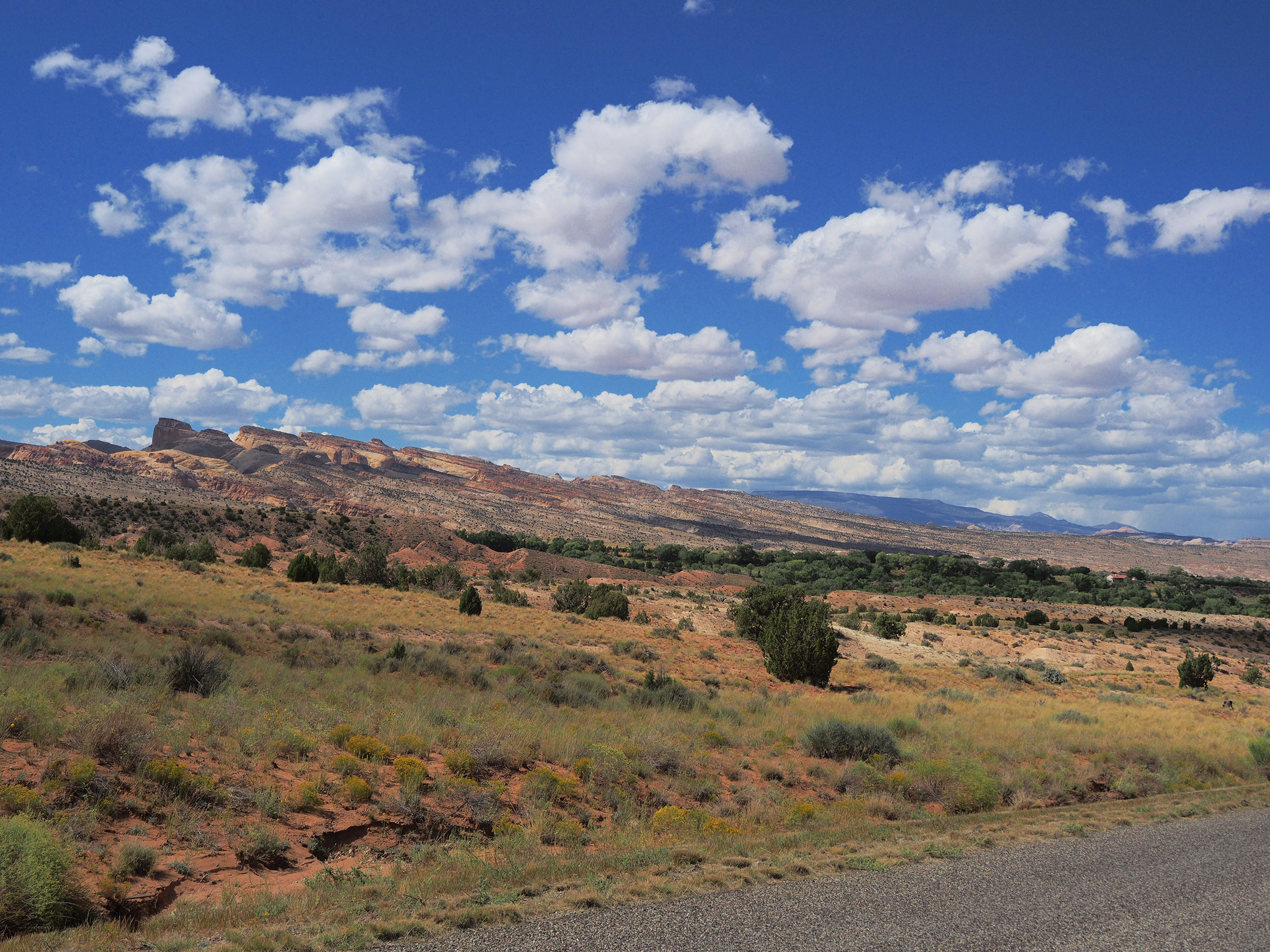 This is the Northwest view along the western face driving down Notom-Bullfrog Road.  You can appreciate the northern-most edge of the Waterpocket Fold.  I am standing on Sandy Creek Benches.  This is the only point along the trip where I wish I had been driving my 4-wheel-drive F150 as it would have facilitated spectacular views driving parallel along the western edge of the fold.